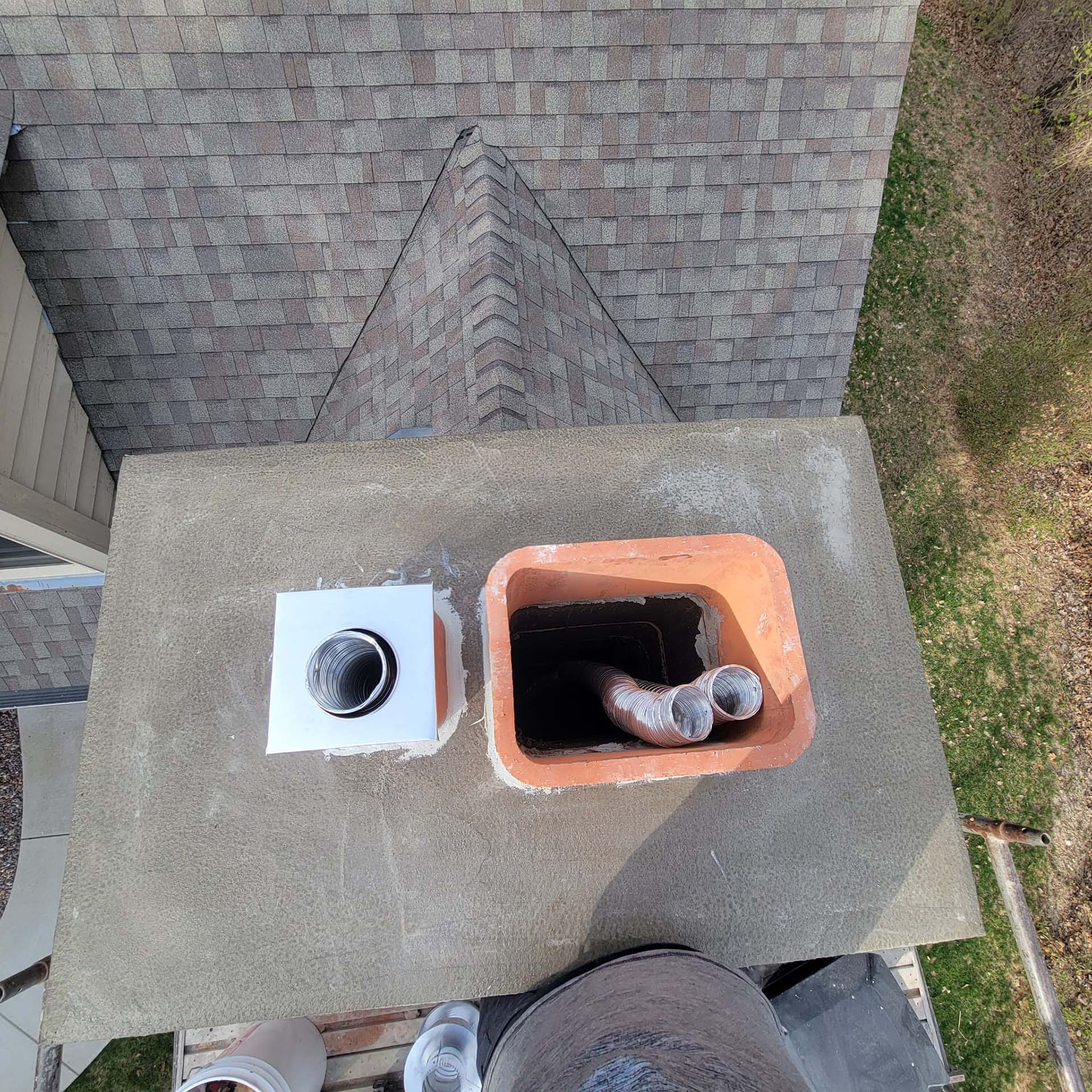 chimney crown repair in progress