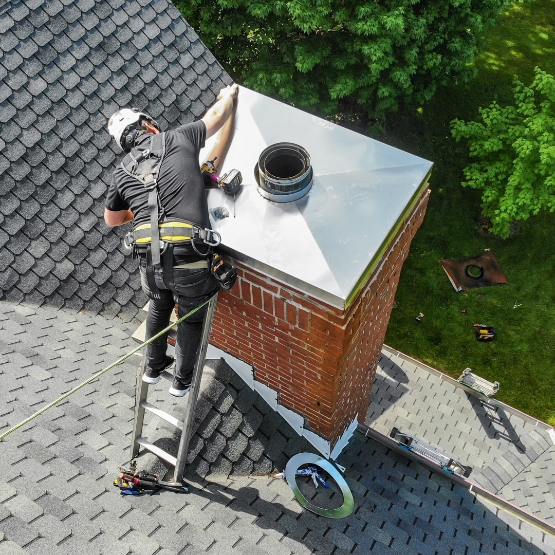 created by dji camera chimney cap installation in Wukmonago, WI